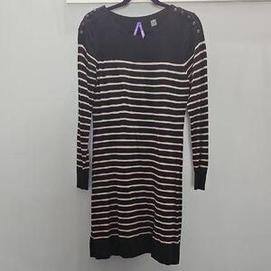 Seraphine Black and Cream Striped Long Sleeve Dress
